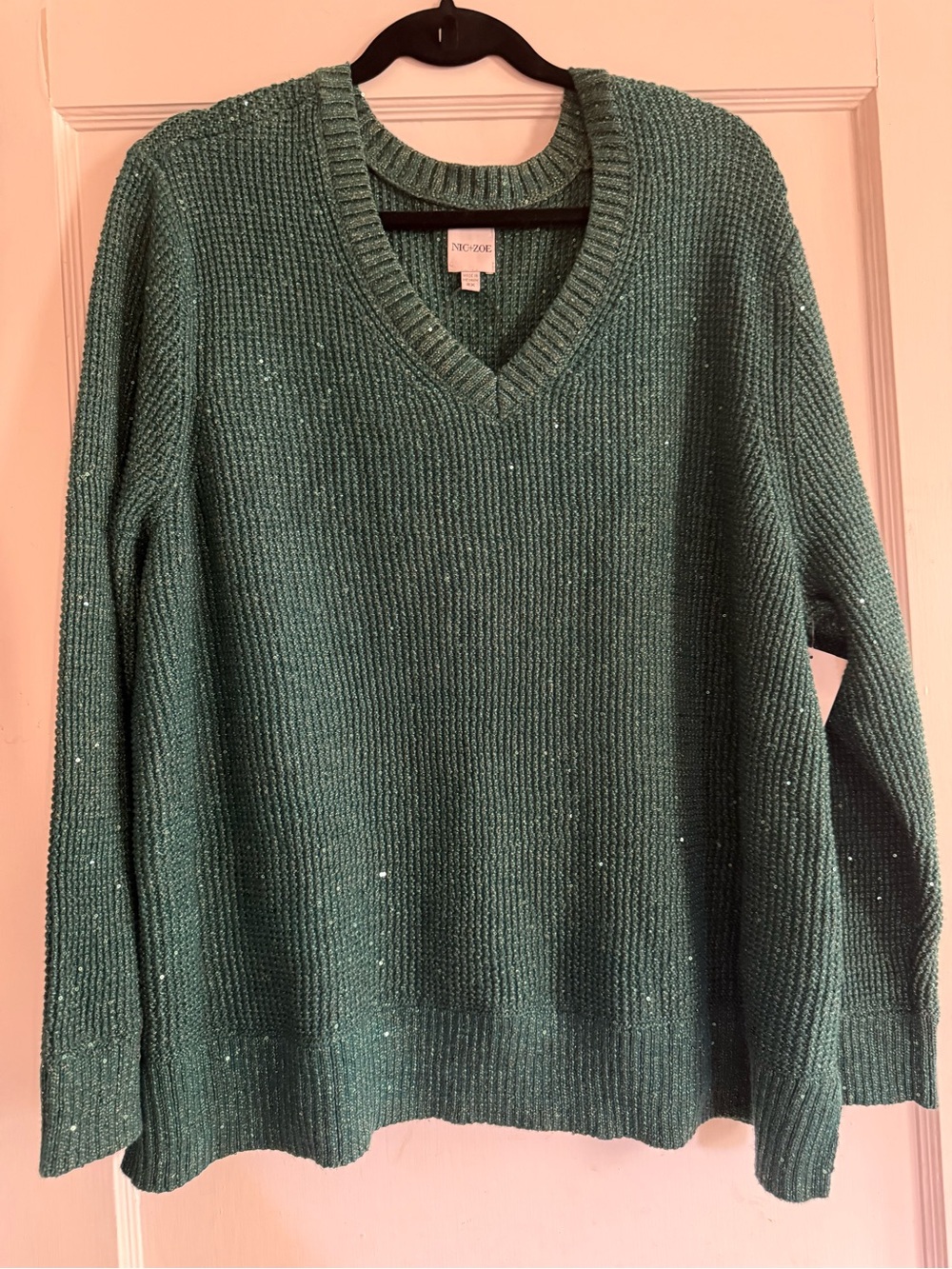 Nic Zoe NWT Women's Forest Green V-Neck Sweater with Sparkle Size 2X